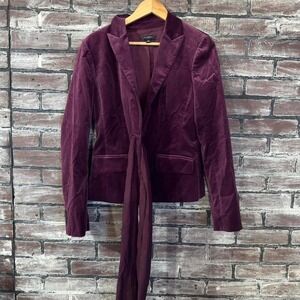 Ann Taylor Burgundy Velvet Tie Waist Blazer Women Size 10